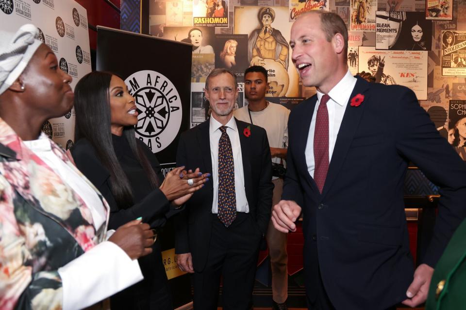 Prince William, Prince of Wales laughs as he attends the Royal Africa Society Film Festival