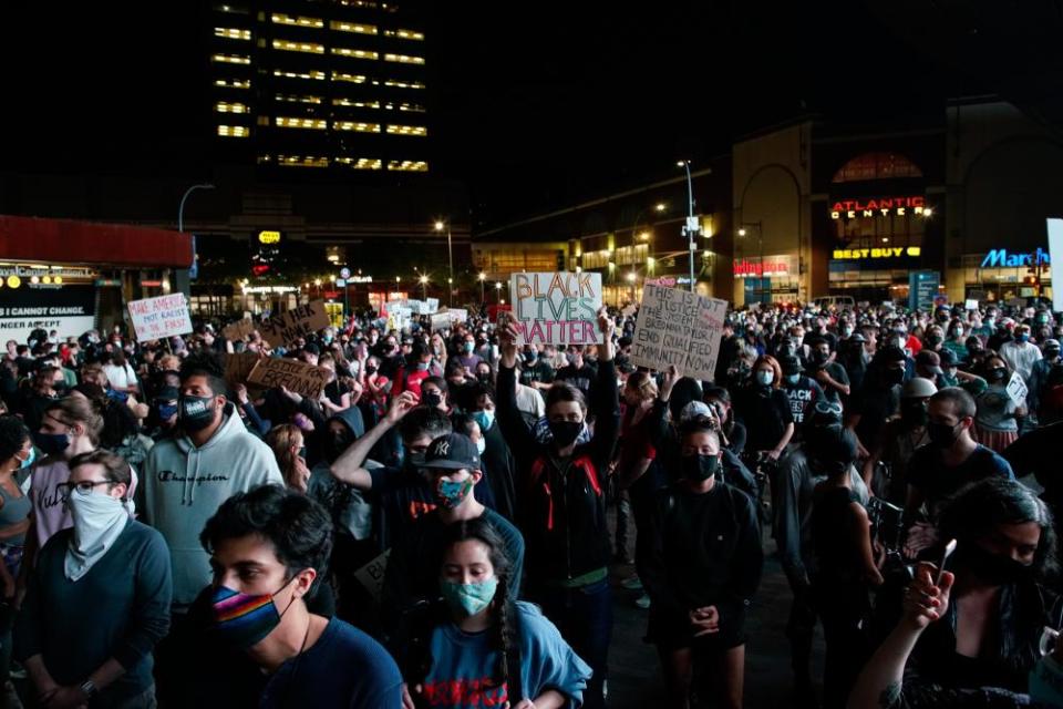 Protesters gather at Barclays Center in Brooklyn.