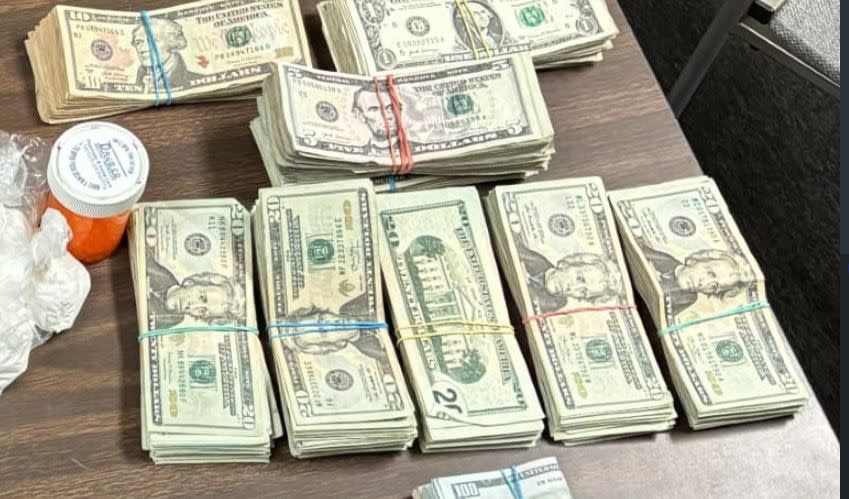 Some of the $24,000 in cash seized. Photo from the Roanoke Rapids Police Department.