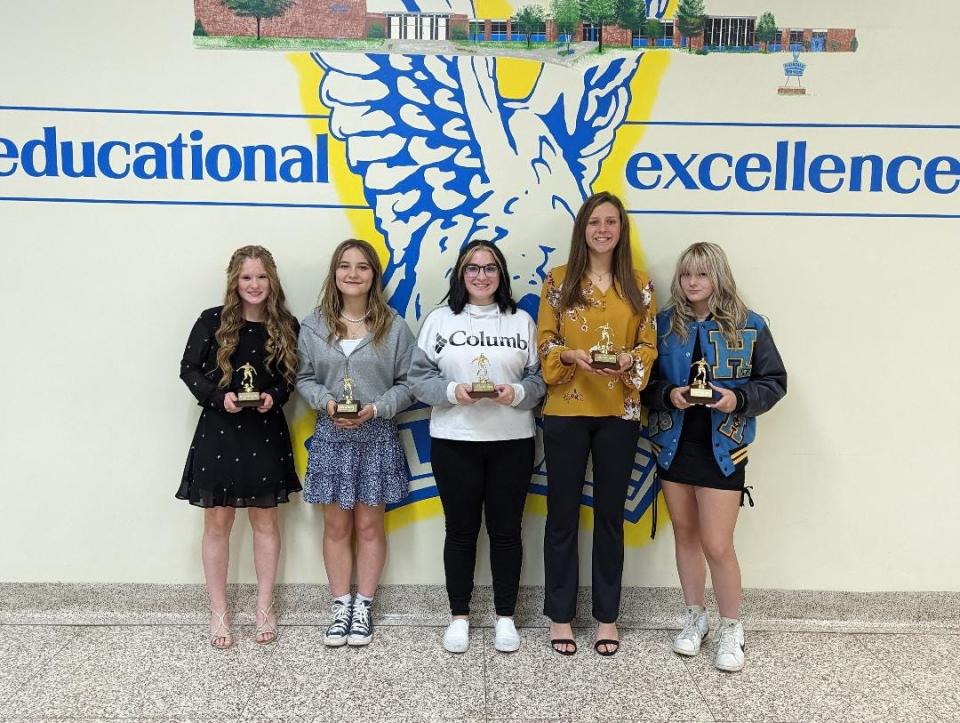 Hillsdale High School recently held a banquet to honor its fall sports athletes. Soccer Special Awards went to, from left: Zoe Ritchie, Carmen Gentry, Grace Glass, Erica Van Stee, Maddie Emminger