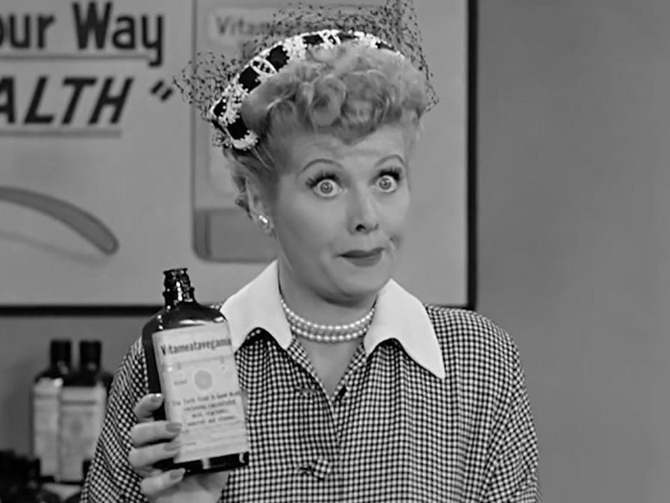Lucy Ricardo (Lucille Ball) consumes a little too much of a health tonic called Vitameatavegamin (Ingredients: Vitamins, meat, vegetables, minerals, and 23 percent alcohol) on a May 5, 1952 episode of 