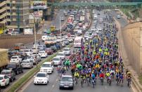 Members of the Nairobi chapter of Critical Mass cycle as they commemorate a friend who was killed while cycling in Nairobi