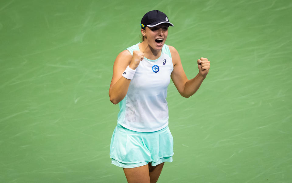 Iga Swiatek, pictured here after beating Aryna Sabalenka to make the US Open final.