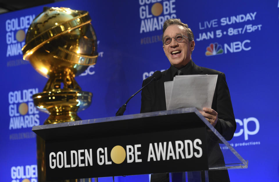 Tim Allen announces nominations for the 77th annual Golden Globe Awards at the Beverly Hilton Hotel on Monday, Dec. 9, 2019, in Beverly Hills, Calif. The 77th annual Golden Globe Awards will be held on Sunday, Jan. 5, 2020. (AP Photo/Chris Pizzello)