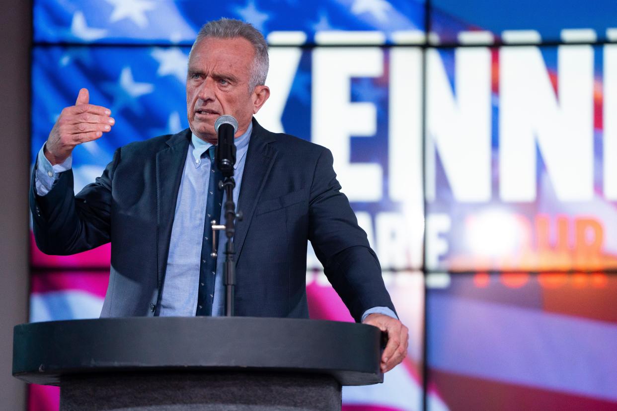 Independent Presidential candidate Robert F. Kennedy Jr. speaks during a campaign rally at Legends Event Center on December 20, 2023 in Phoenix, Arizona.