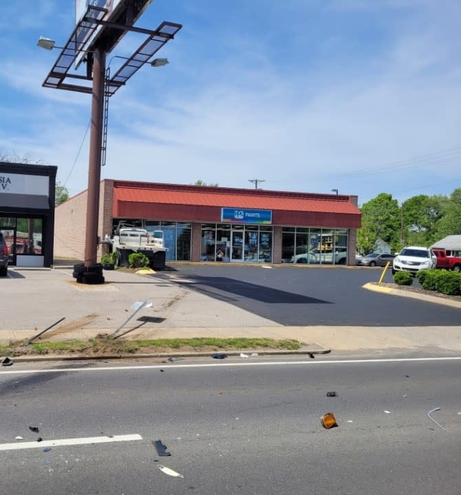 A TDOT truck crashed into a paint store on Wilma Rudolph Boulevard in Clarksville Tuesday. (Courtesy: CPD)