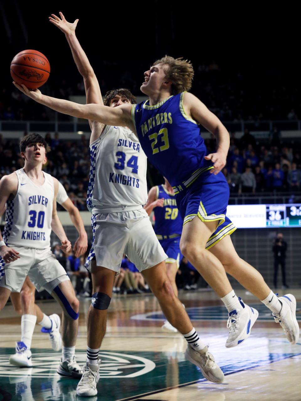 Hayden Jarrett, of Maysville, tries to score in the lane during a 61-38 loss to unbeaten, top-ranked Columbus Ready in a Division II regional semifinal on March 9 at the Ohio University Convocation Center in Athens. Jarrett was named TR Prime Time Player of the Year.