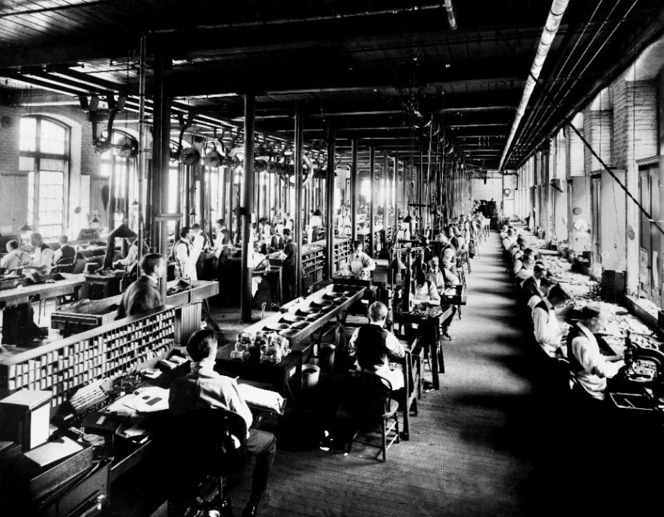 The Gorham Manufacturing Co. plant in 1916. The company began in 1831 making silver spoons in a small shop on Steeple Street in Providence.