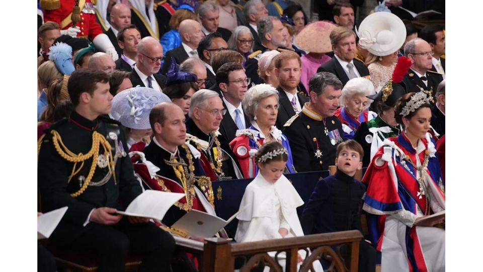 Harry was pictured sitting three rows away from William and Kate at the coronation