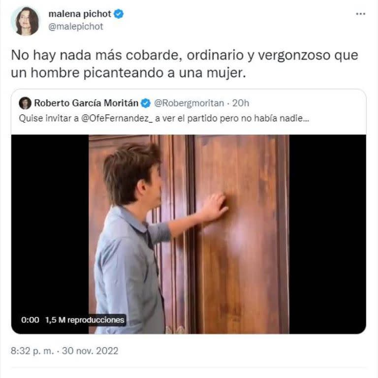 Malena Pichot posteó indignada contra la actitud de Roberto García Moritán