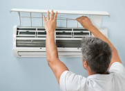 <body> <p>Before you cover up your air conditioner, clean the filter and remove any debris so the unit will be in tip-top shape come spring. Inspect the air conditioner for any visible damage before wrapping it with an approved cover. If you have any window units, take them out and store them, otherwise you could be <a rel="nofollow noopener" href=" http://www.bobvila.com/slideshow/11-ways-to-winterize-your-home-on-a-budget-10169?bv=yahoo" target="_blank" data-ylk="slk:letting cold air in;elm:context_link;itc:0;sec:content-canvas" class="link ">letting cold air in</a> through the holes.</p> <p><strong>Related: <a rel="nofollow noopener" href=" http://www.bobvila.com/slideshow/slash-your-electric-bill-with-11-savvy-hacks-48497?bv=yahoo" target="_blank" data-ylk="slk:Slash Your Electric Bill with 11 Savvy Hacks;elm:context_link;itc:0;sec:content-canvas" class="link ">Slash Your Electric Bill with 11 Savvy Hacks</a> </strong> </p> </body>