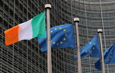 FILE PHOTO: Irish and European flags fly outside the European Commission headquarters in Brussels