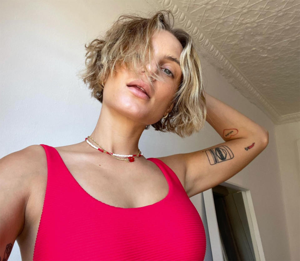 Domenica Calarco in a red top in an Instagram selfie