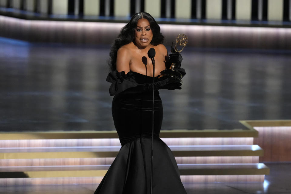 Niecy Nash-Betts accepts the award for outstanding supporting actress in a limited or anthology series or movie for "Dahmer – Monster: The Jeffrey Dahmer Story" during the 75th Primetime Emmy Awards on Monday, Jan. 15, 2024, at the Peacock Theater in Los Angeles. (AP Photo/Chris Pizzello)