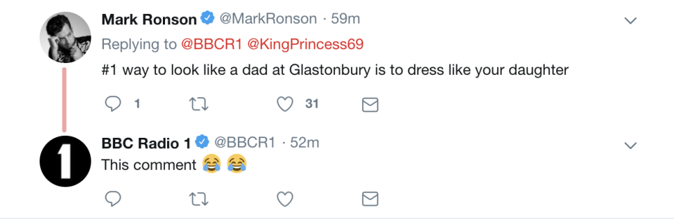 Mark Ronson comments on BBC Glastonbury tweet