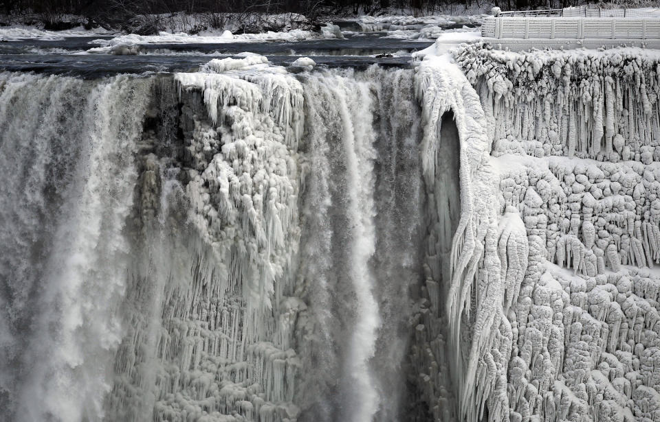 The U.S. side of the Niagara Falls is pictured in Ontario, January 8, 2014.  The frigid air and 