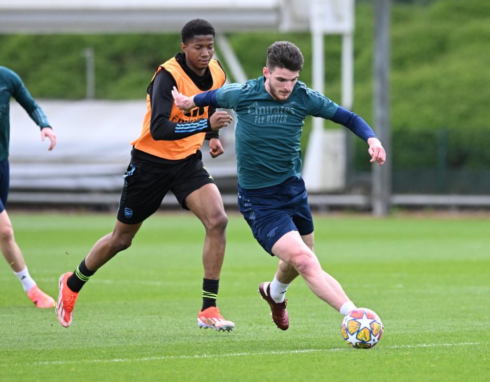 Chido Obi-Martin training with the senior squad earlier in April (Arsenal FC via Getty Images)