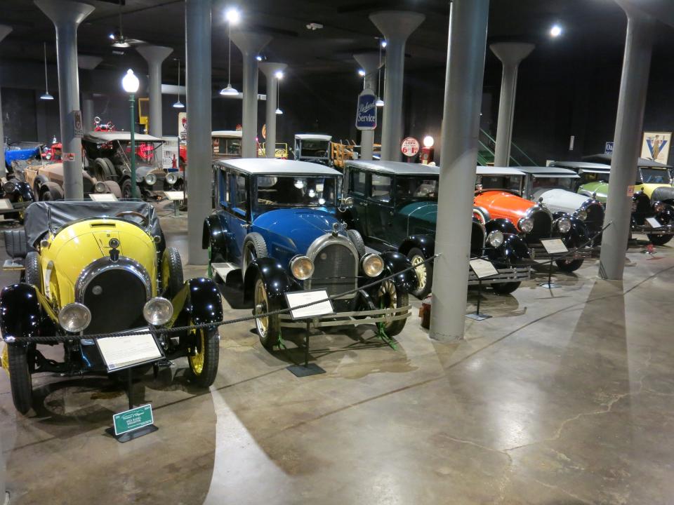 This row of Kissel cars, made in Hartford, is part of the collection at the Wisconsin Automotive Museum. The car on the left is the famous "Gold Bug."