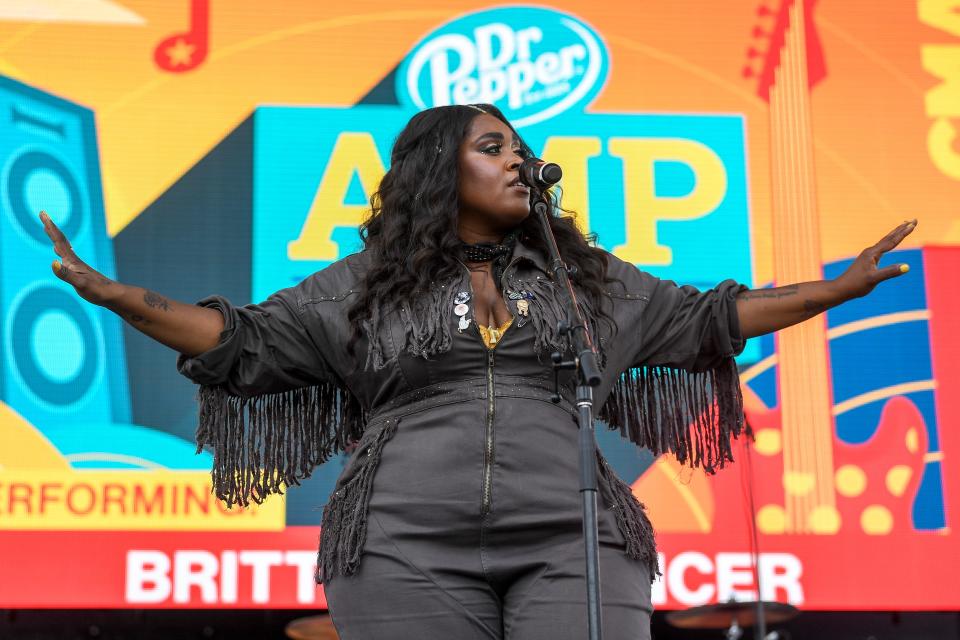 Brittney Spencer performs at the Amp Stage during the CMA Fest in Nashville, Tenn., Sunday, June 12, 2022.