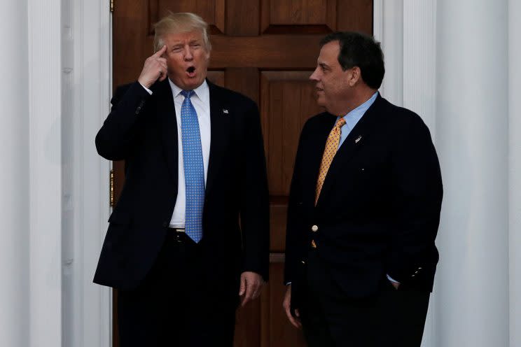 Trump stands with Christie before their meeting at Trump National Golf Club in Bedminster, N.J., on Nov. 20, 2016. (Mike Segar/Reuters)