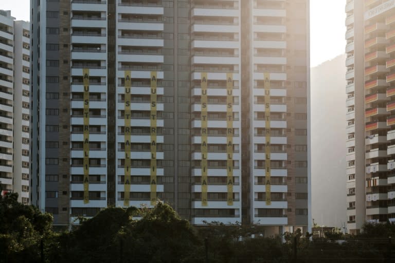 View of the Australian team's apartments at the Olympic Village during its inaugration in Rio de Janeiro, Brazil, on July 24, 2016, ahead of the 2016 Rio Olympic Games