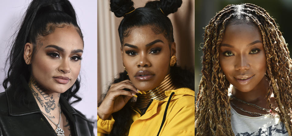 En esta combinación de fotografías las artistas R&B Kehlani, de izquierda a derecha, Teyana Taylor y Brandy, quienes no fueron nominadas a los Grammy el 24 de noviembre de 2020. (Foto AP)