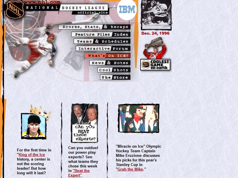 pictures of hockey players on the NHL website in 1996