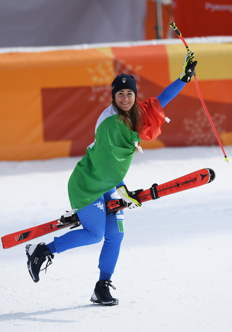 <p>Gold medallist Sofia Goggia of Italy celebrates during the victory ceremony for the Ladies’ Downhill on day 12 of the PyeongChang 2018 Winter Olympic Games at Jeongseon Alpine Centre on February 21, 2018 in Pyeongchang-gun, South Korea. (Photo by Matthias Hangst/Getty Images) </p>