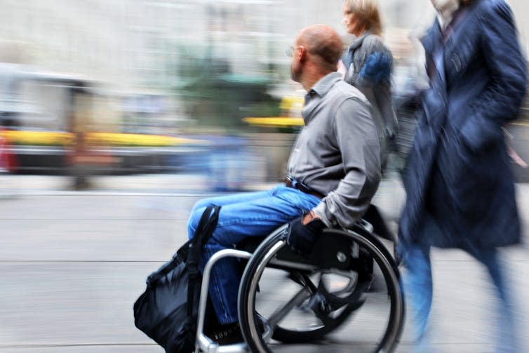 <span class="caption">Many of the people we spoke to had developed strategies to help them feel safe.</span> <span class="attribution"><a class="link " href="https://www.shutterstock.com/image-photo/blurred-movement-disabled-on-city-street-158045816" rel="nofollow noopener" target="_blank" data-ylk="slk:blurAZ/Shutterstock;elm:context_link;itc:0;sec:content-canvas">blurAZ/Shutterstock</a></span>