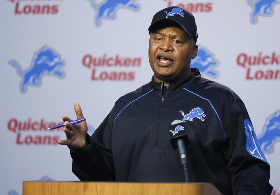 Detroit Lions head coach Jim Caldwell will be back in 2017, but only after he was questioned about his job security. (AP)