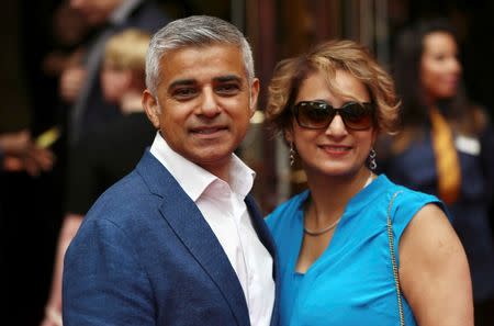 London Mayor Sadiq Khan and his wife Saadiya arrive at a gala performance of the play Harry Potter and the Cursed Child parts One and Two, in London, Britain July 30, 2016. REUTERS/Neil Hall