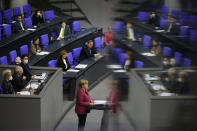 German Chancellor Angela Merkel delivers a speech about German government's policies to combat the spread of the coronavirus and COVID-19 disease at the parliament Bundestag, in Berlin, Germany, Thursday, Oct. 29, 2020. (Photo/Markus Schreiber)