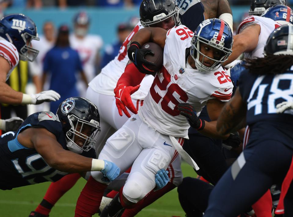 Saquon Barkley rushed for 164 yards and a touchdown in the Giants' 21-20 win over the Titans in Week 1.