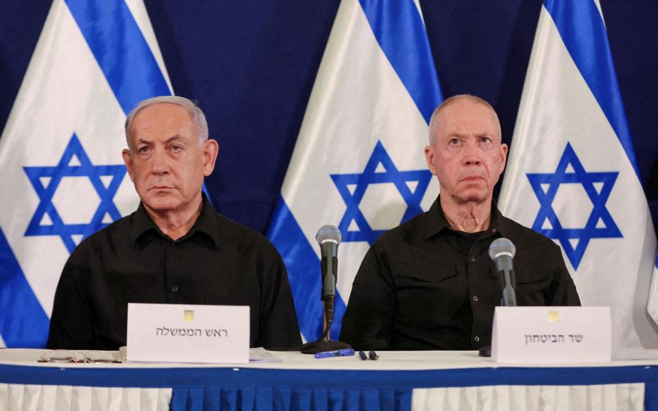 Benjamin Netanyahu, left, and Youv Gallant, right, face allegations of 'wilful killing, starvation and murder'