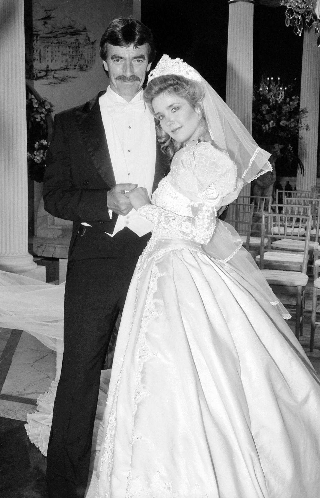 The Young and the Restless cast members Eric Braeden as Victor Newman and Melody Thomas Scott as Nikki on April 4, 1984. (CBS Photo Archive)