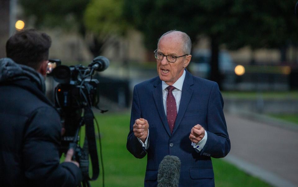 Nick Gibb seen in Westminster as he appears on TV breakfast shows explaining the decision to shut some schools over unsafe concrete concerns