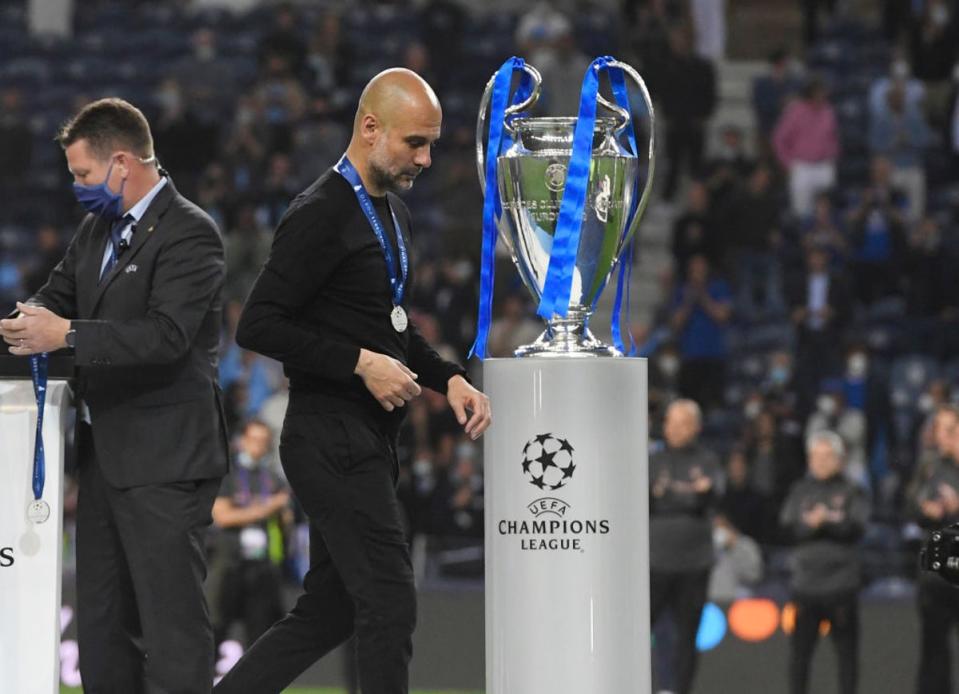 Guardiola after the 2021 final defeat to Chelsea (Getty Images)