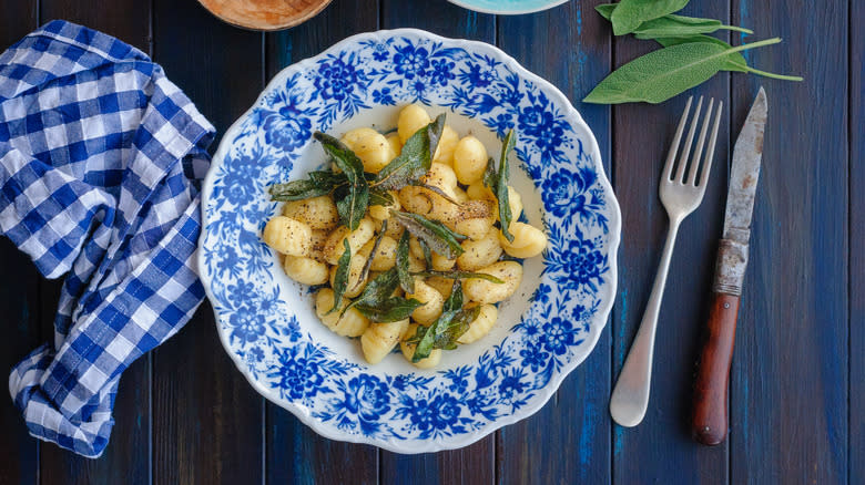 Gnocchi with sage on a plate