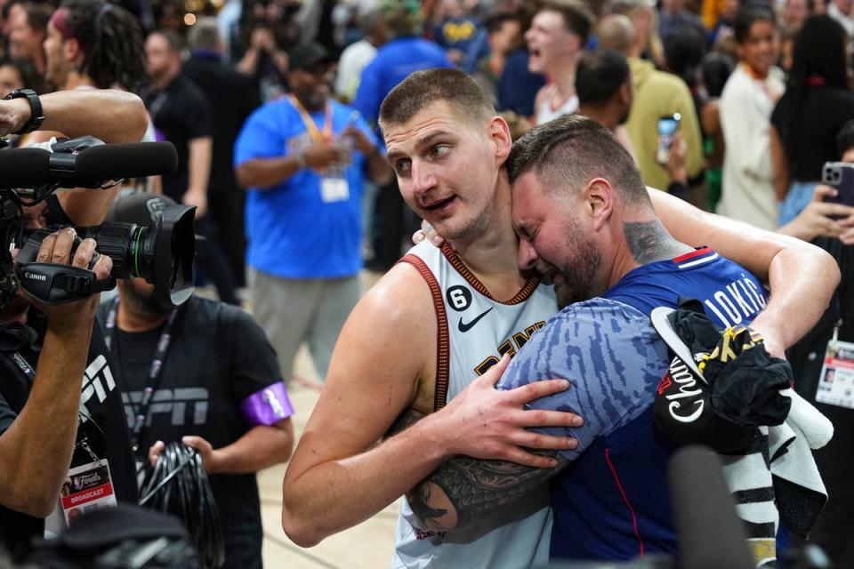 Denver Nuggets center Nikola Jokic celebrates after the team won the NBA Championship (AP)