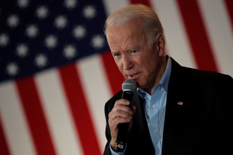 Democratic 2020 U.S. presidential candidate and former Vice President Joe Biden speaks during a campaign event in Burlington, Iowa, U.S.