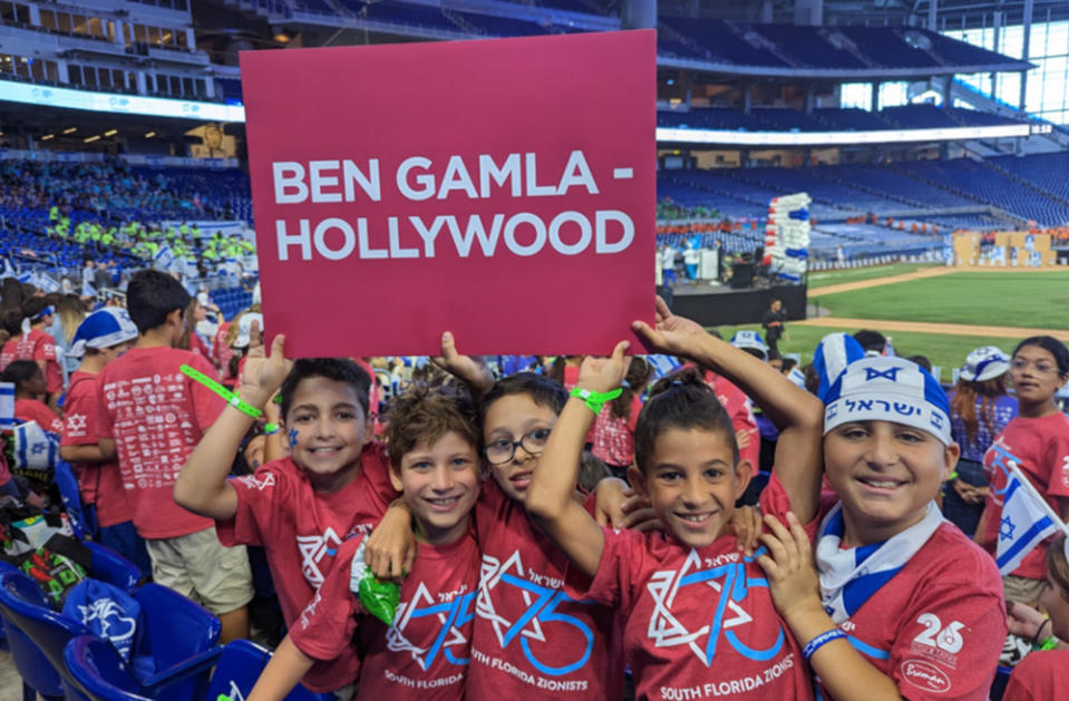 In April, students from Ben Gamla Charter in Hollywood, Florida, participated in an Israel Independence Day celebration at loanDepot park in Miami. (Ben Gamla Charter School Hollywood)