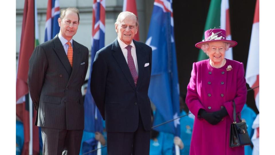 Prince Edward, Prince Philip and the Queen at the Commonwealth Games