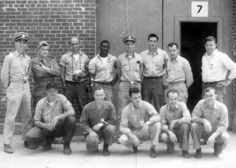 This 1958 group photo shows Sherman Byrd, fourth from left in the back row, who was the first Black person to become an explosive ordnance disposal technician in the military, with his EOD class at the training center in Virginia where he learned his craft. It has recently been named in his honor.