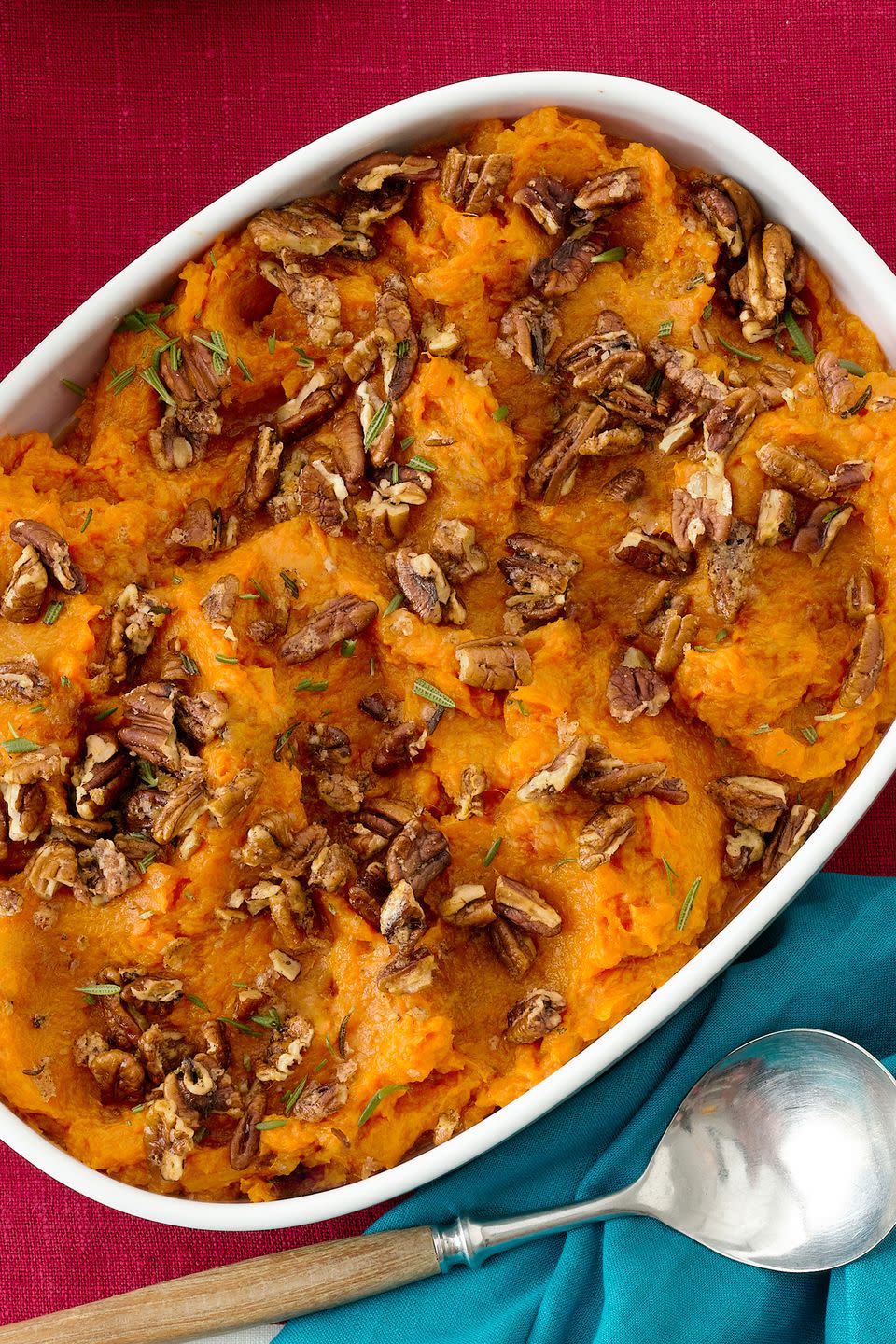 Mashed Sweet Potatoes with Rosemary Pecans