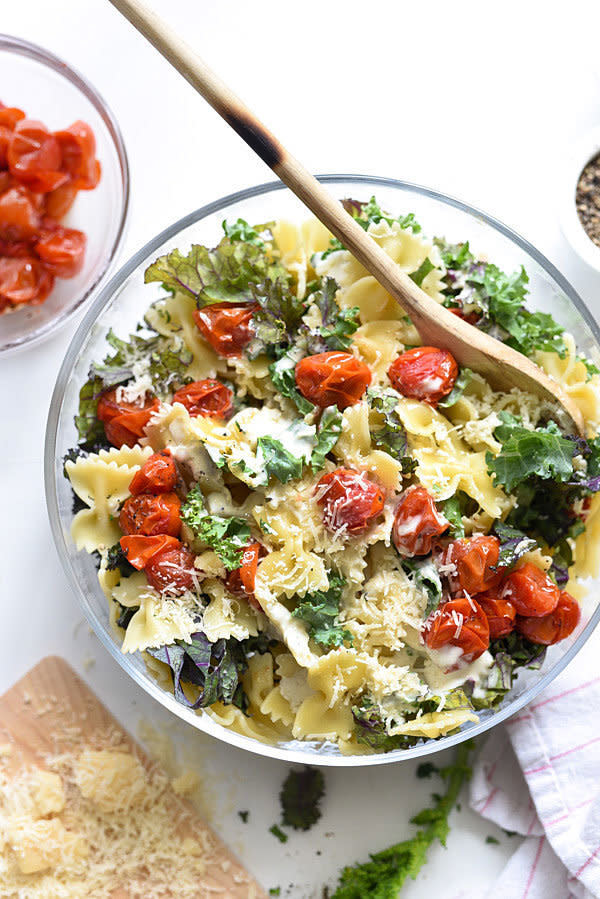 <strong>Get the <a href="https://www.foodiecrush.com/kale-caesar-pasta-salad/" target="_blank">Kale Caesar Pasta Salad</a> recipe from Foodie Crush</strong>