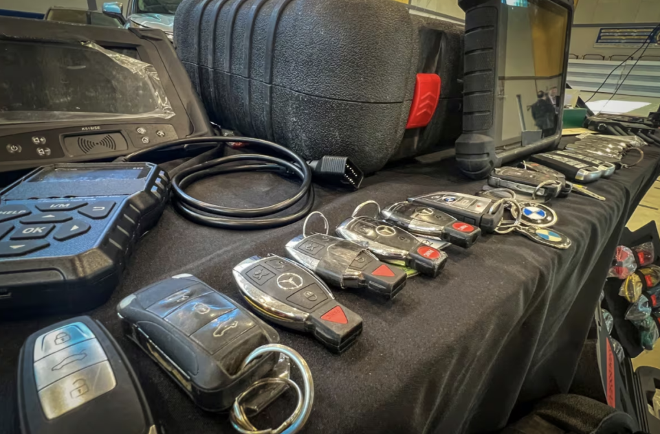 Programmed and unprogrammed key fobs for cars were also seized during the investigation. (Greg Bruce/CBC)