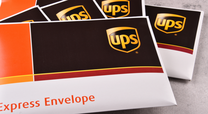 Envelopes with UPS logo on them. UPS stock.