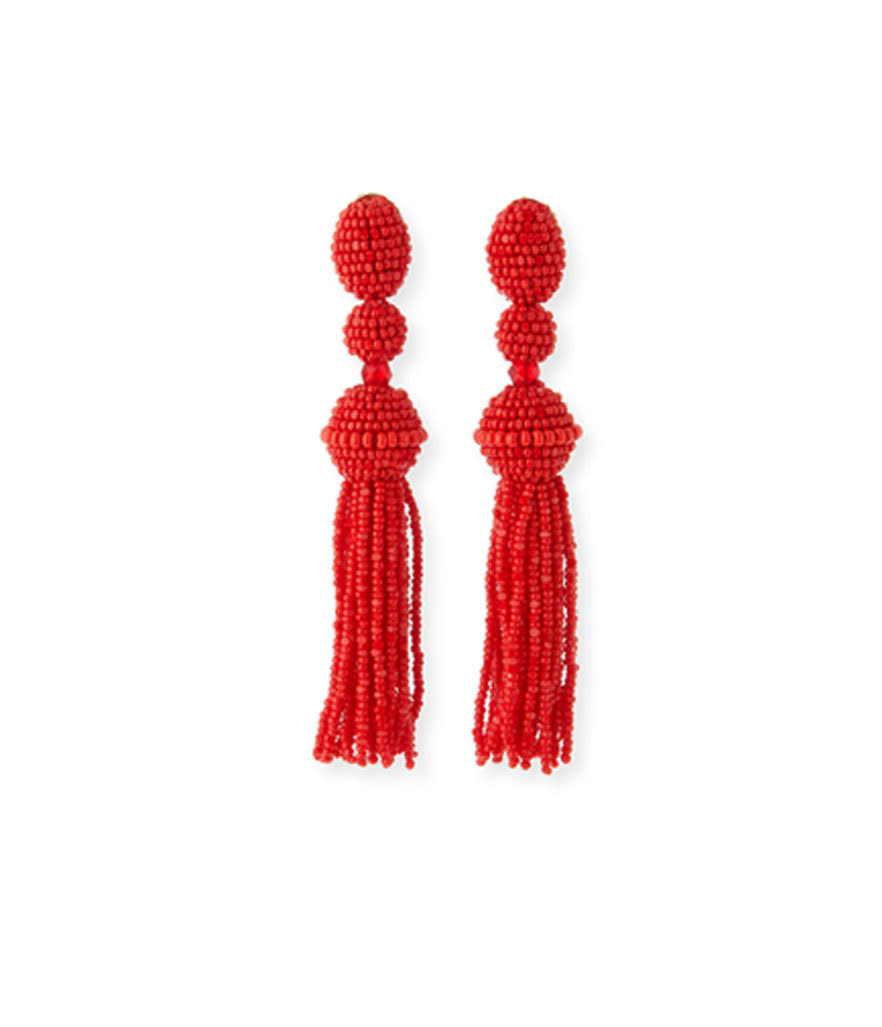 Oscar de la Renta long beaded tassel clip-on earrings