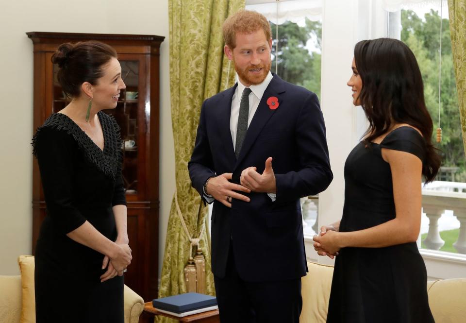 <p>Meghan <a href="http://www.townandcountrymag.com/society/tradition/a24363377/meghan-markle-feminism-speech-new-zealand-transcript/" rel="nofollow noopener" target="_blank" data-ylk="slk:gave a powerful speech;elm:context_link;itc:0;sec:content-canvas" class="link ">gave a powerful speech</a> during a later reception at the Government House. </p>