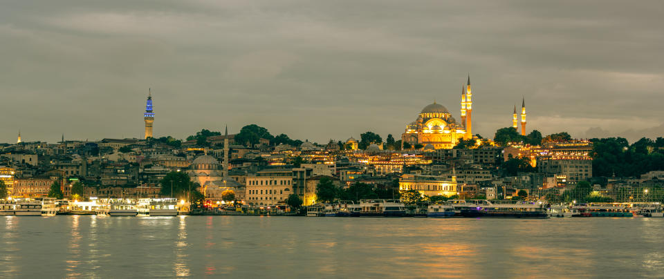 Old town of Istanbul in cloudy weather - Fatih district and The Suleymaniye Mosque, Turkey.